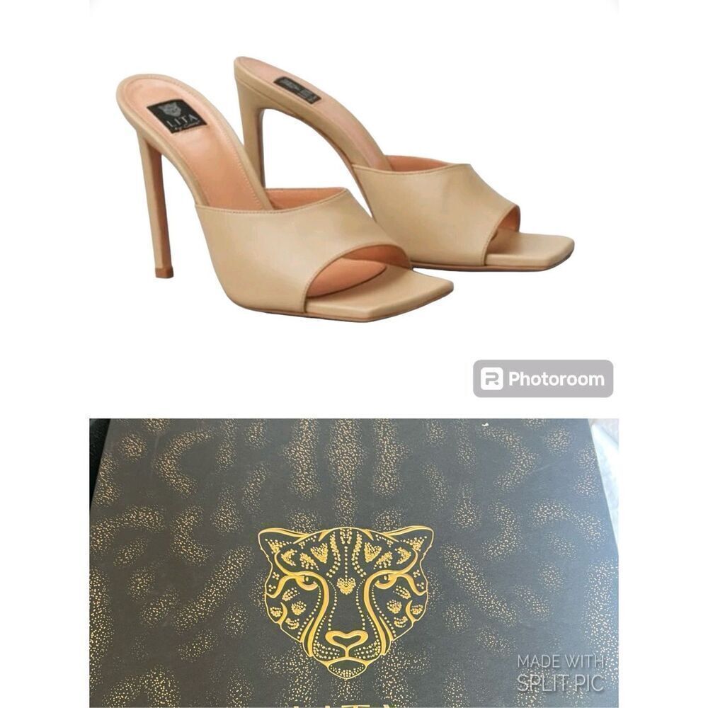 LITA by Ciara Sand Leather Stiletto Slides 41